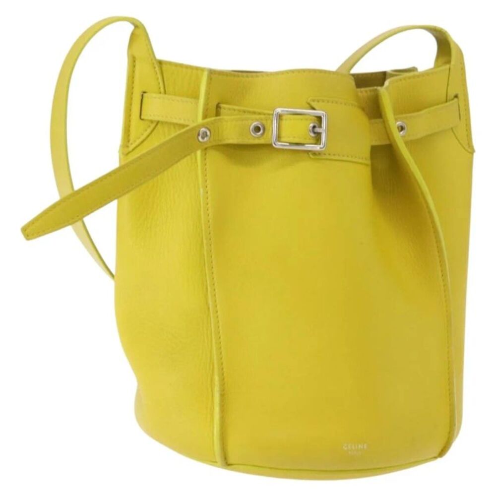 Celine Long Strap Big Bag Bucket Leather Yellow Leather Handbag